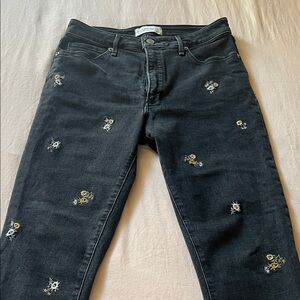 Floral Embroidered Black Jeans sz 4R